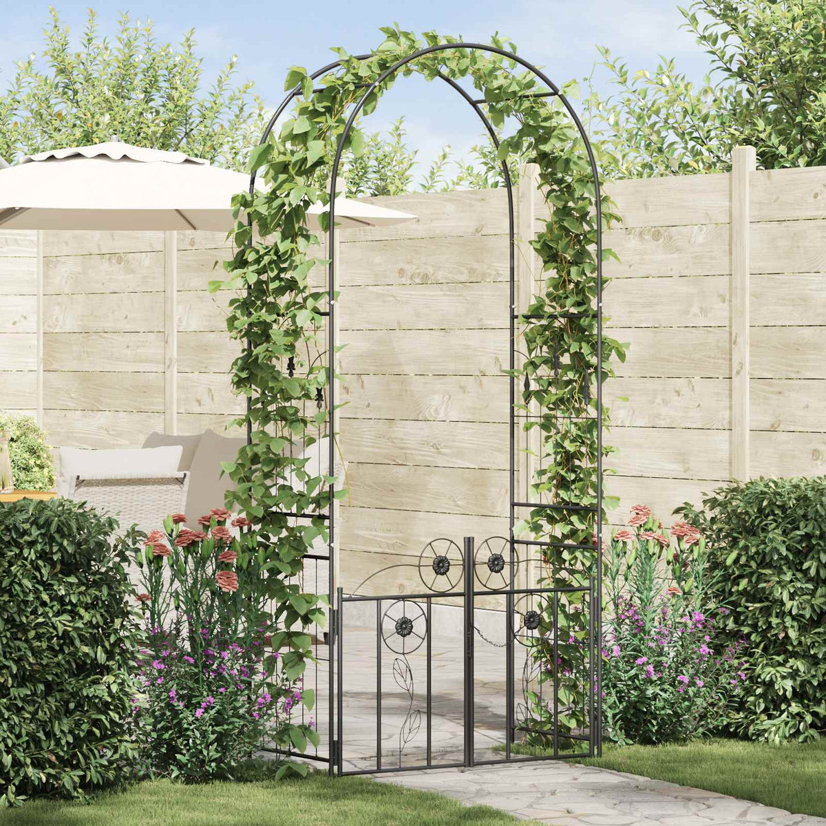 Tuin Boog met slot Zwart 102 x 50 x 218 cm is nu te koop bij PeponiXL, paradijselijk wonen!