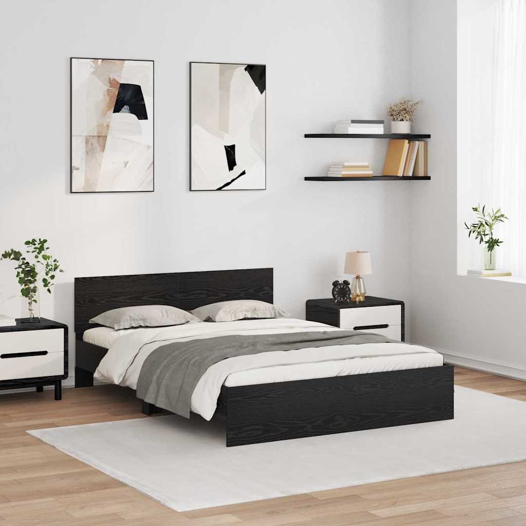 Bedframe met hoofdeinde Zwart Eiken 120 x 200 cm Bewerkt hout is nu te koop bij PeponiXL, paradijselijk wonen!