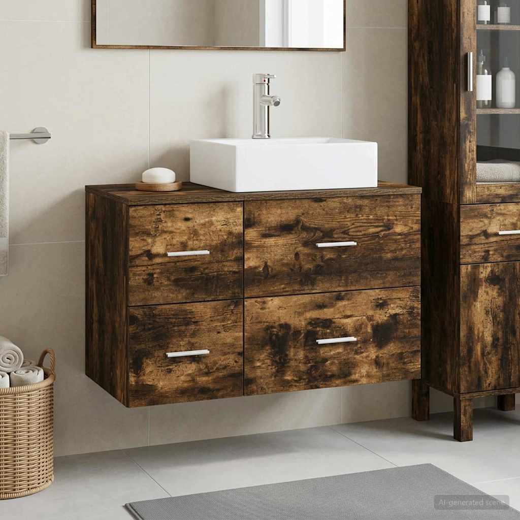 Badkamermeubelset 2 st Gerookt eiken Bewerkt hout is nu te koop bij PeponiXL, paradijselijk wonen!