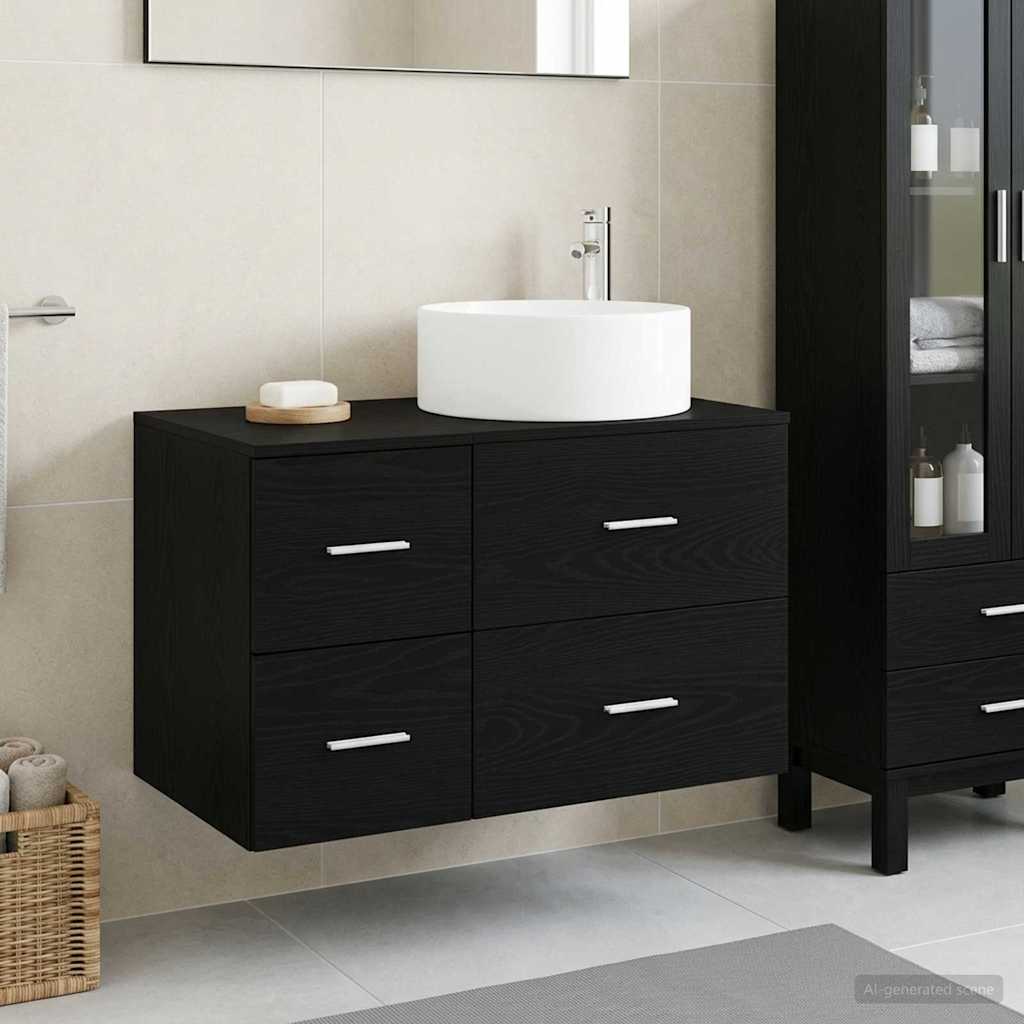Badkamermeubelset 2 st Zwart eiken Bewerkt hout is nu te koop bij PeponiXL, paradijselijk wonen!