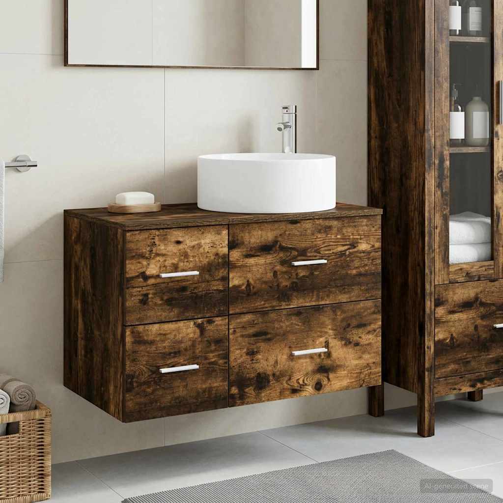 Badkamermeubelset 2 st Gerookt eiken Bewerkt hout is nu te koop bij PeponiXL, paradijselijk wonen!
