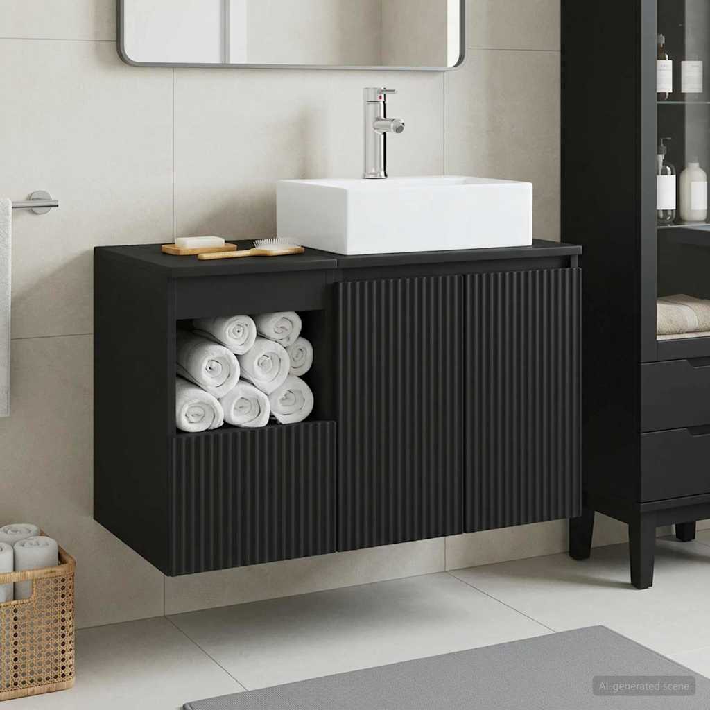 Badkamermeubelset 2 st Zwart Bewerkt hout is nu te koop bij PeponiXL, paradijselijk wonen!