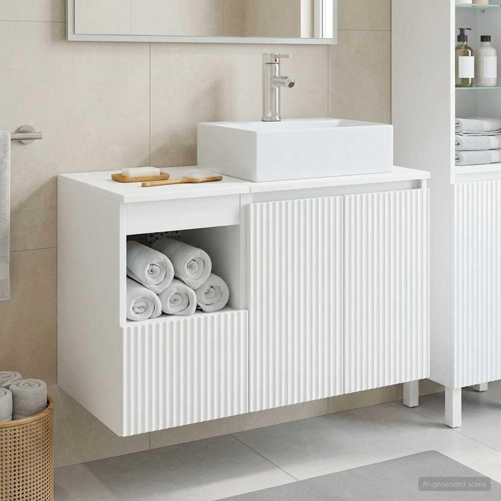 Badkamermeubelset 2 st Hoogglans Wit Bewerkt hout is nu te koop bij PeponiXL, paradijselijk wonen!