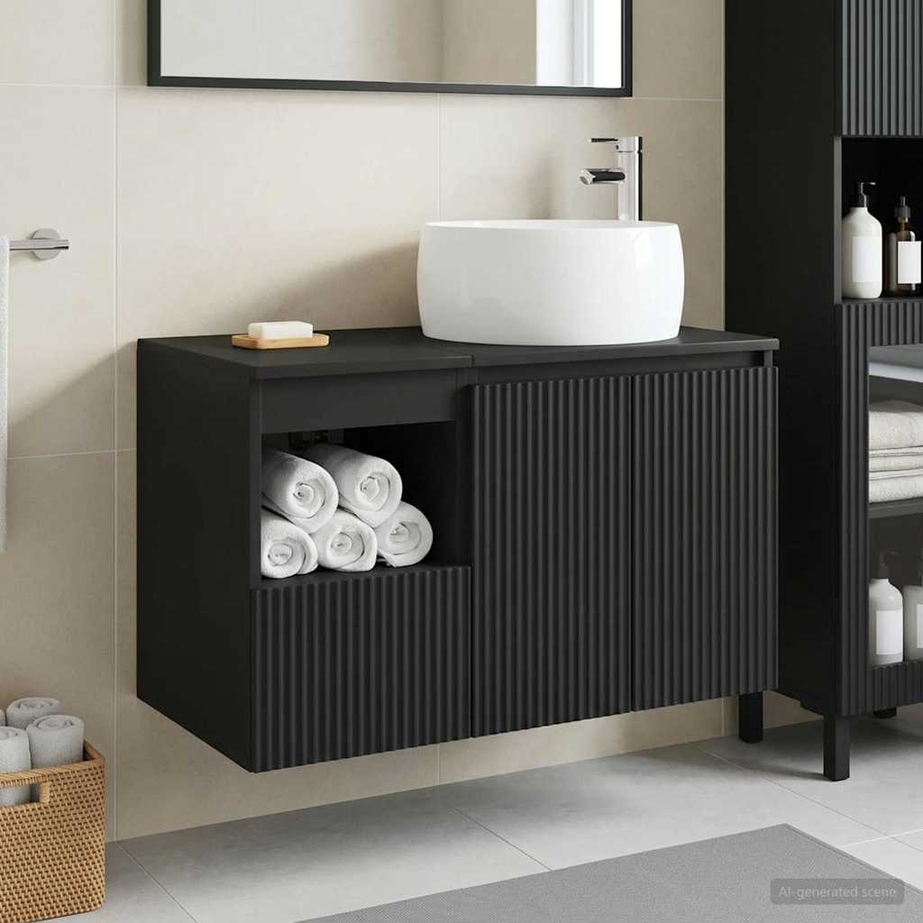 Badkamermeubelset 2 st Zwart Bewerkt hout is nu te koop bij PeponiXL, paradijselijk wonen!