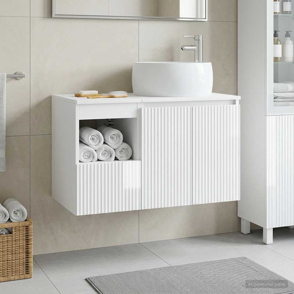 Badkamermeubelset 2 st Hoogglans Wit Bewerkt hout is nu te koop bij PeponiXL, paradijselijk wonen!
