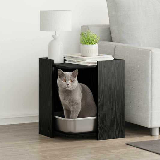Kattenbak Omheining Zwart Eiken 42 x 42 x 51 cm Bewerkt hout is nu te koop bij PeponiXL, paradijselijk wonen!