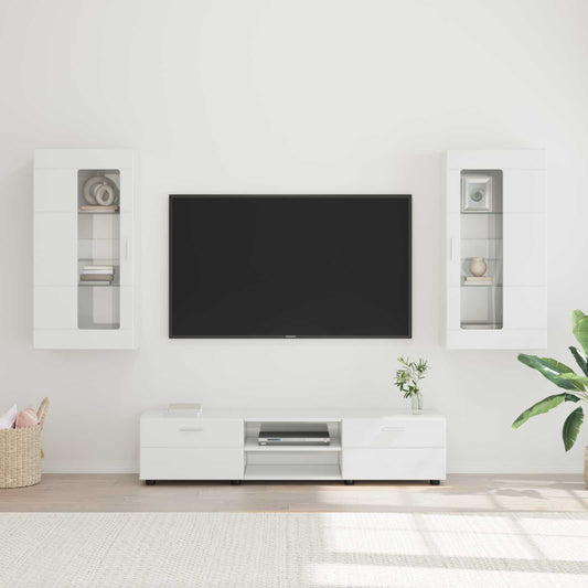 Tv-meubelset met lade FLORIN 3 pcs Hoogglans wit Bewerkt hout is nu te koop bij PeponiXL, paradijselijk wonen!