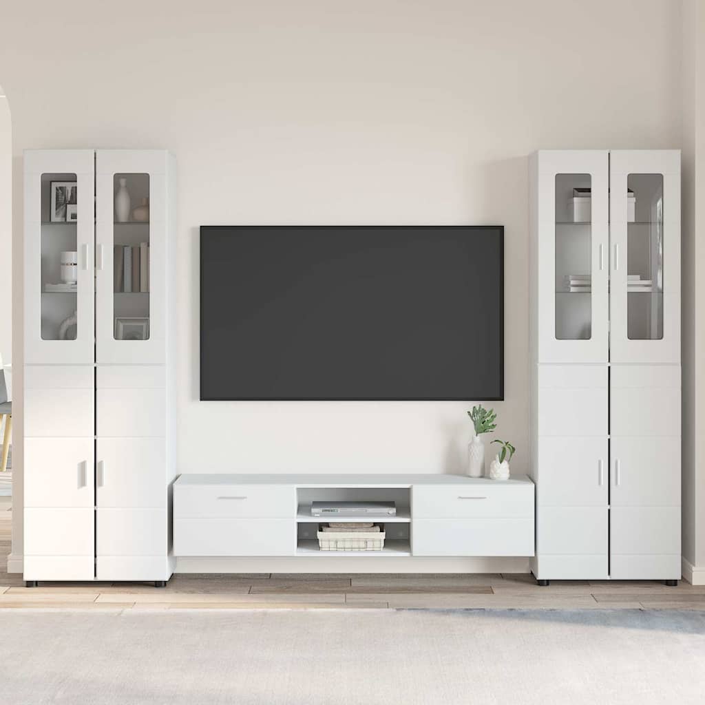 Tv-meubelset met lade FLORIN 3 pcs Hoogglans wit Bewerkt hout is nu te koop bij PeponiXL, paradijselijk wonen!