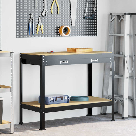 Werkbank met lade Zwart 114 x 54 x 91 cm Bewerkt hout en metaal is nu te koop bij PeponiXL, paradijselijk wonen!
