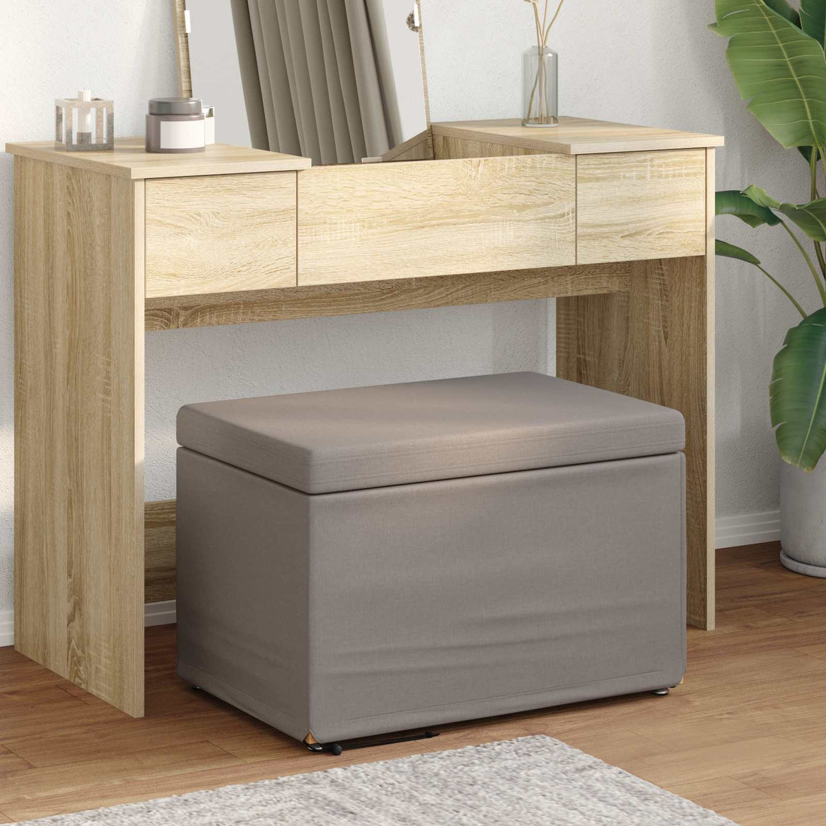 Kruk Taupe 61 x 41 x 40 cm Stof en Geëngineerd Hout is nu te koop bij PeponiXL, paradijselijk wonen!