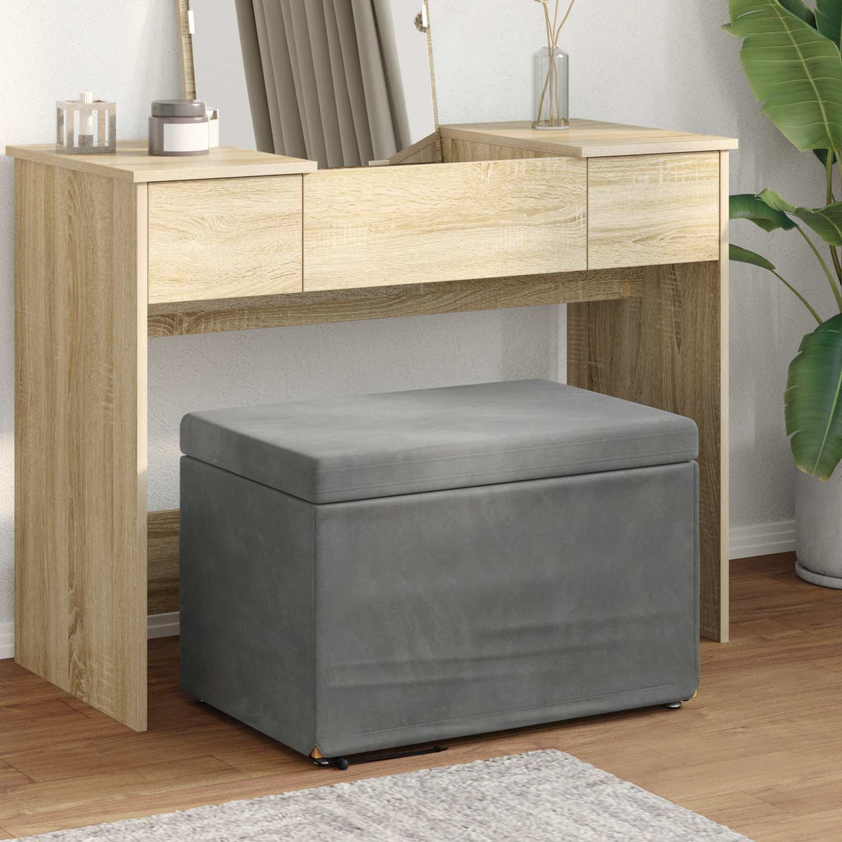 Kruk Donkergrijs 61 x 41 x 40 cm Velvet en Gefabriceerd Hout is nu te koop bij PeponiXL, paradijselijk wonen!