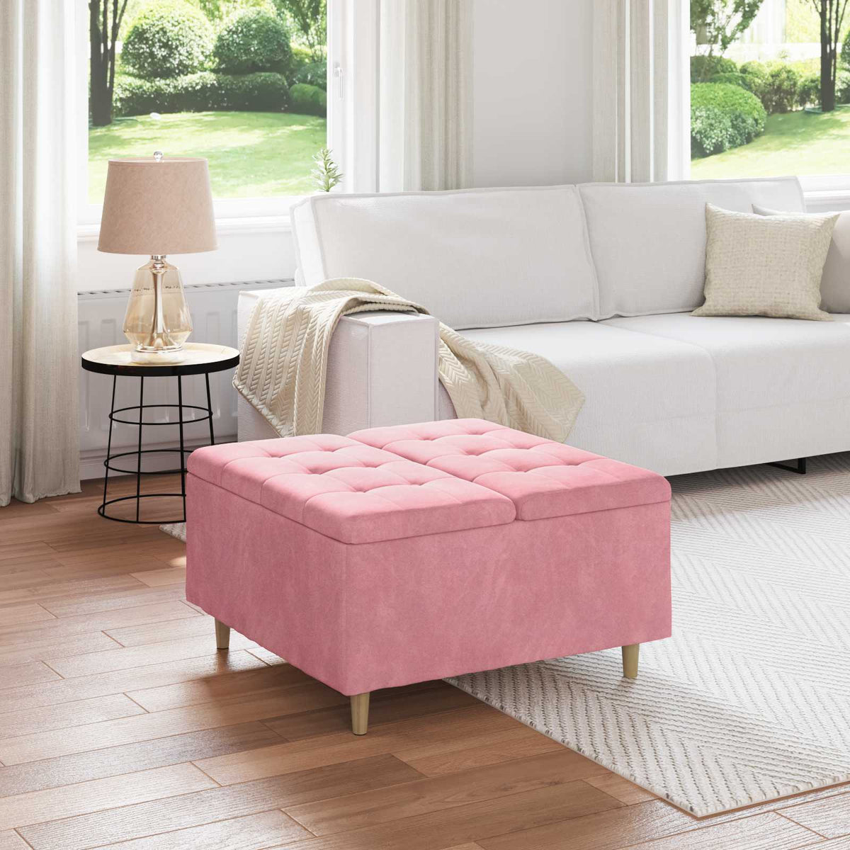 Opslagottoman met kussen Roze 80 x 80 x 45 cm Fluweel is nu te koop bij PeponiXL, paradijselijk wonen!