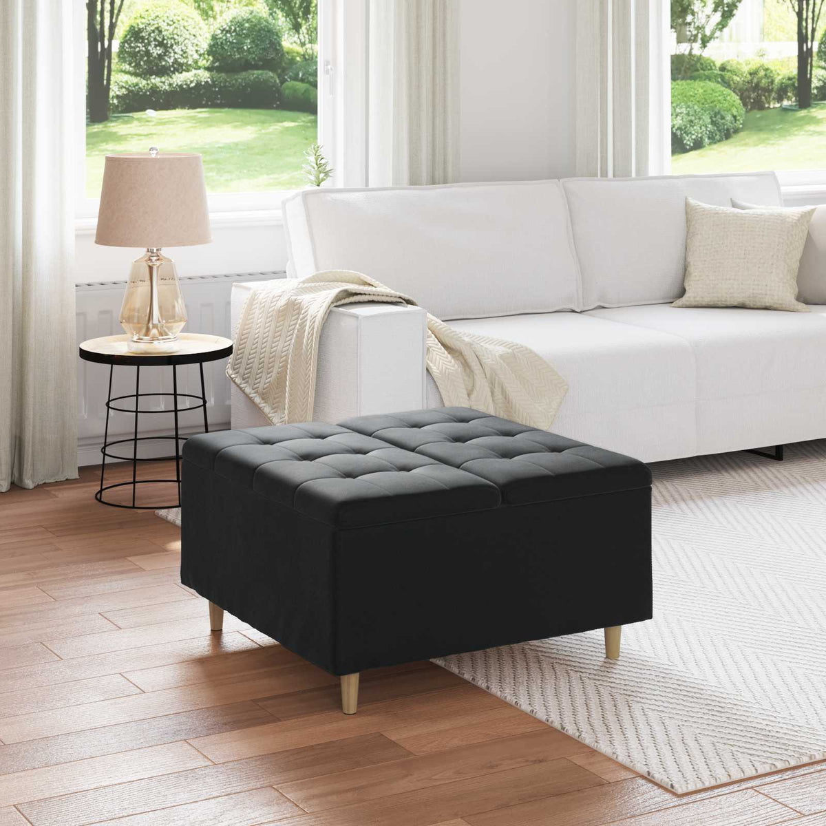 Opslagottoman met kussen Zwart 80 x 80 x 45 cm Fluweel is nu te koop bij PeponiXL, paradijselijk wonen!
