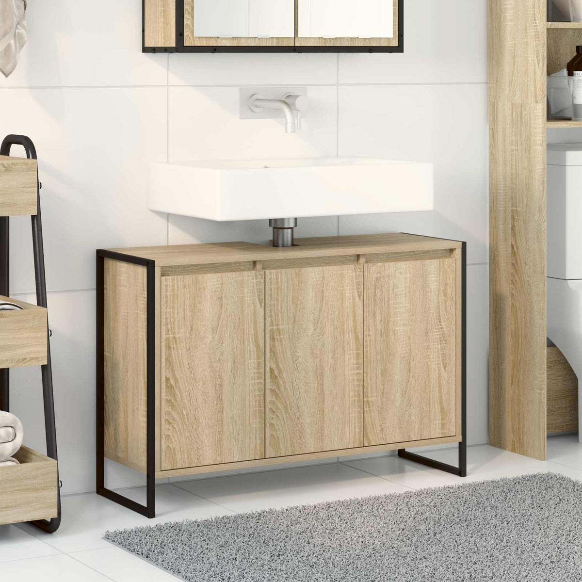 Badkamer Kast met opslag Sonoma 90 x 30 x 60 cm Bewerkt hout is nu te koop bij PeponiXL, paradijselijk wonen!