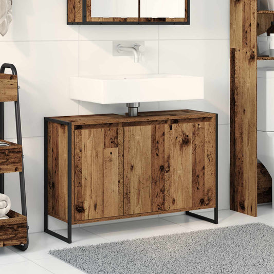 Badkamer Kast met opslag Oud Hout 90 x 30 x 60 cm Bewerkt hout is nu te koop bij PeponiXL, paradijselijk wonen!