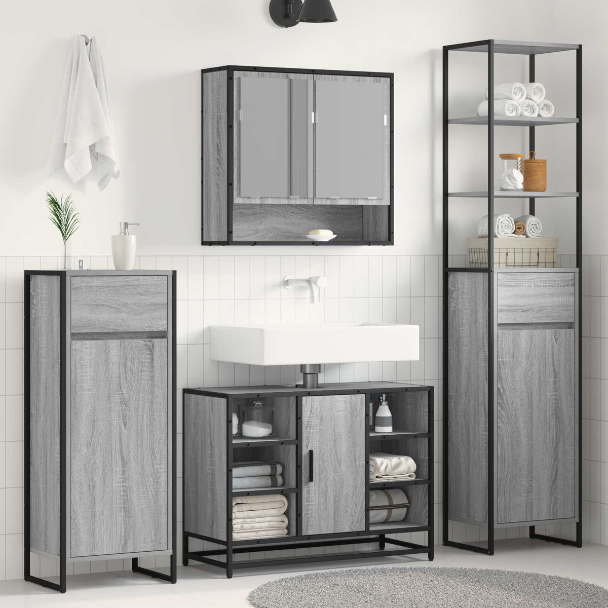 Badkamer Kast Grijs Sonoma 40 x 30 x 180 cm Bewerkt hout is nu te koop bij PeponiXL, paradijselijk wonen!