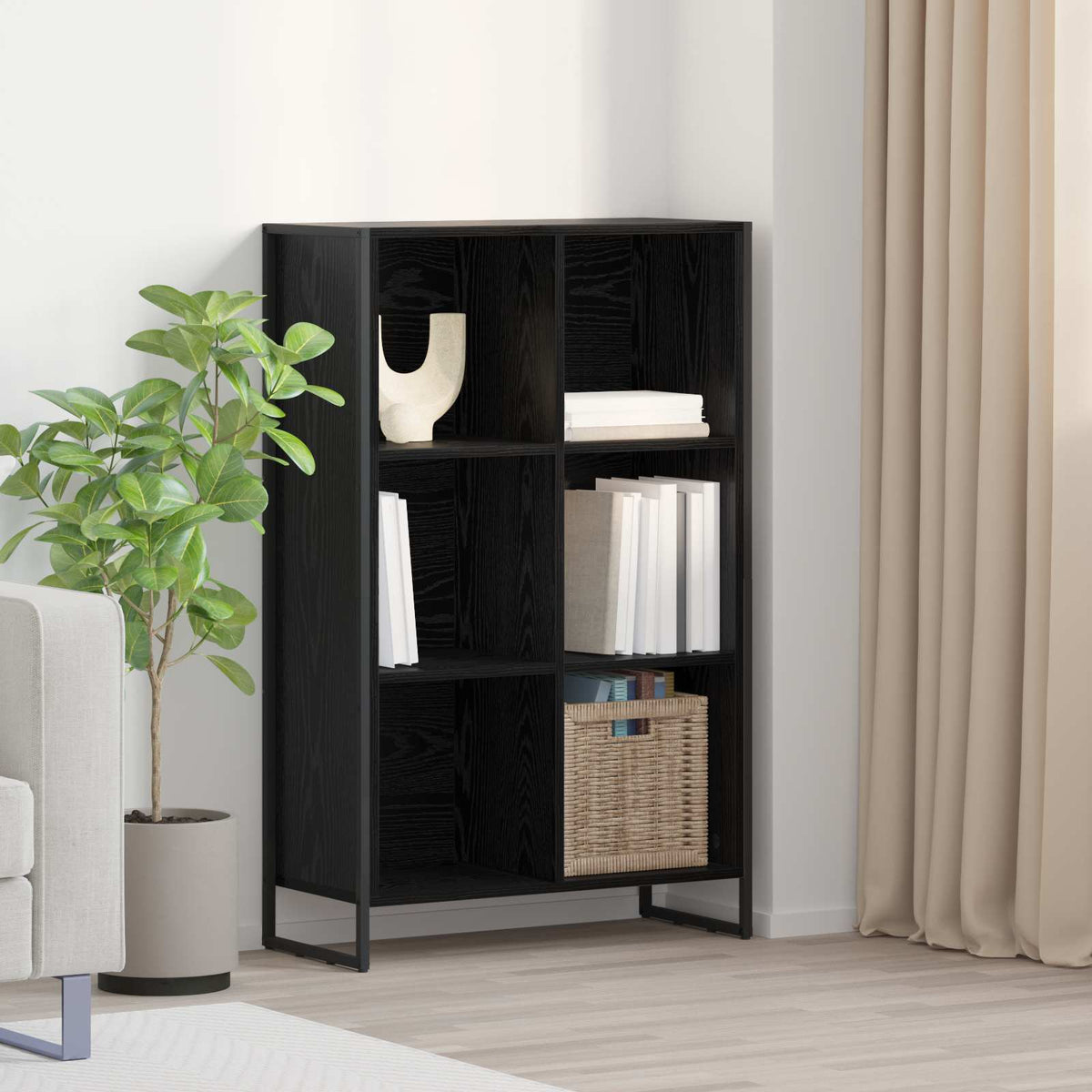 Boekenkast Zwart Eiken 99,5 x 30 x 108,5 cm Bewerkt hout is nu te koop bij PeponiXL, paradijselijk wonen!