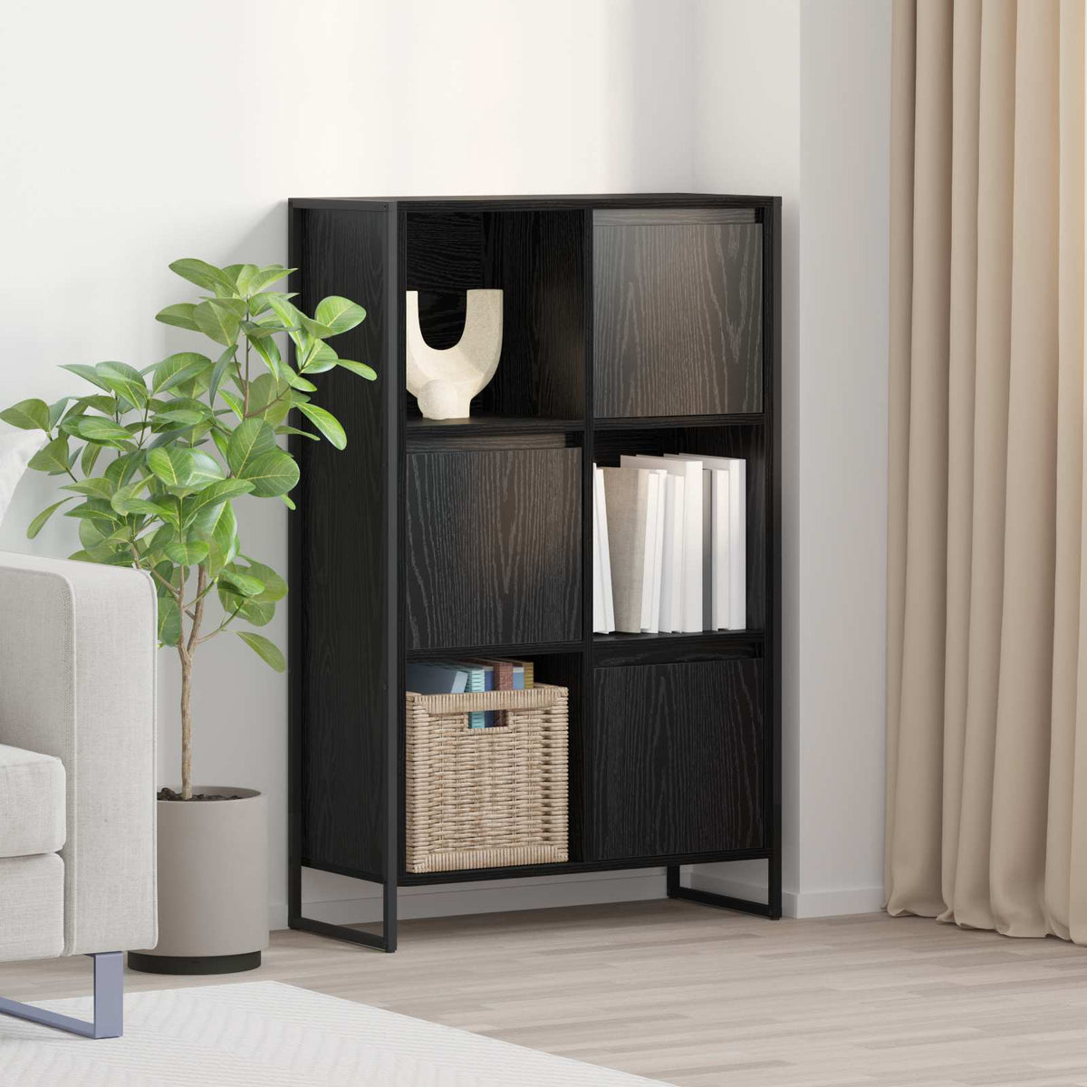 Boekenkast Zwart Eiken 68 x 30 x 108.5 cm Bewerkt hout is nu te koop bij PeponiXL, paradijselijk wonen!