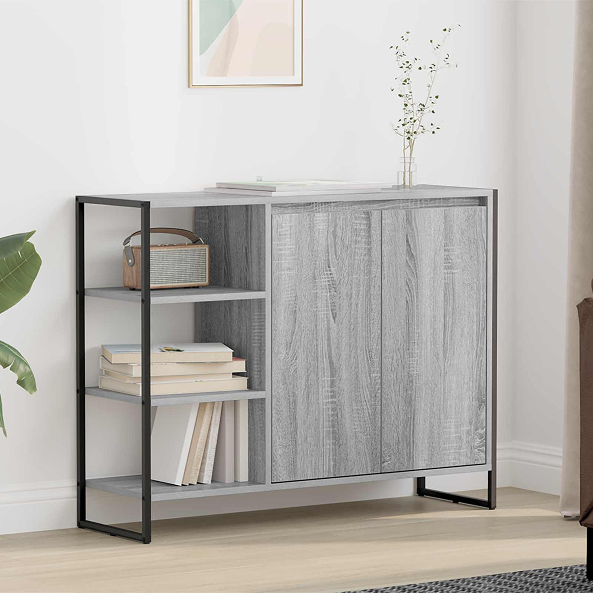 Bijzetkast Grijs Sonoma 96.5 x 30 x 75 cm Bewerkt hout is nu te koop bij PeponiXL, paradijselijk wonen!