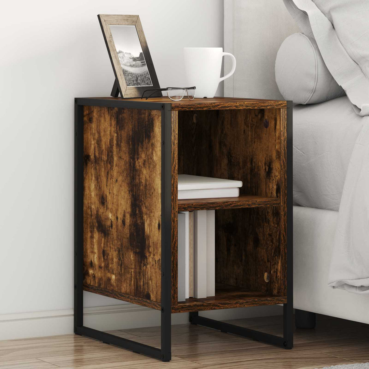 Nachtkastje 2 pcs Rook Eiken 39.5 x 30 x 50 cm Bewerkt hout is nu te koop bij PeponiXL, paradijselijk wonen!