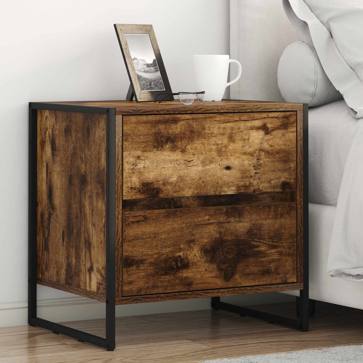 Nachtkastje 2 pcs Rook Eik 50 x 39,5 x 50 cm Bewerkt hout is nu te koop bij PeponiXL, paradijselijk wonen!