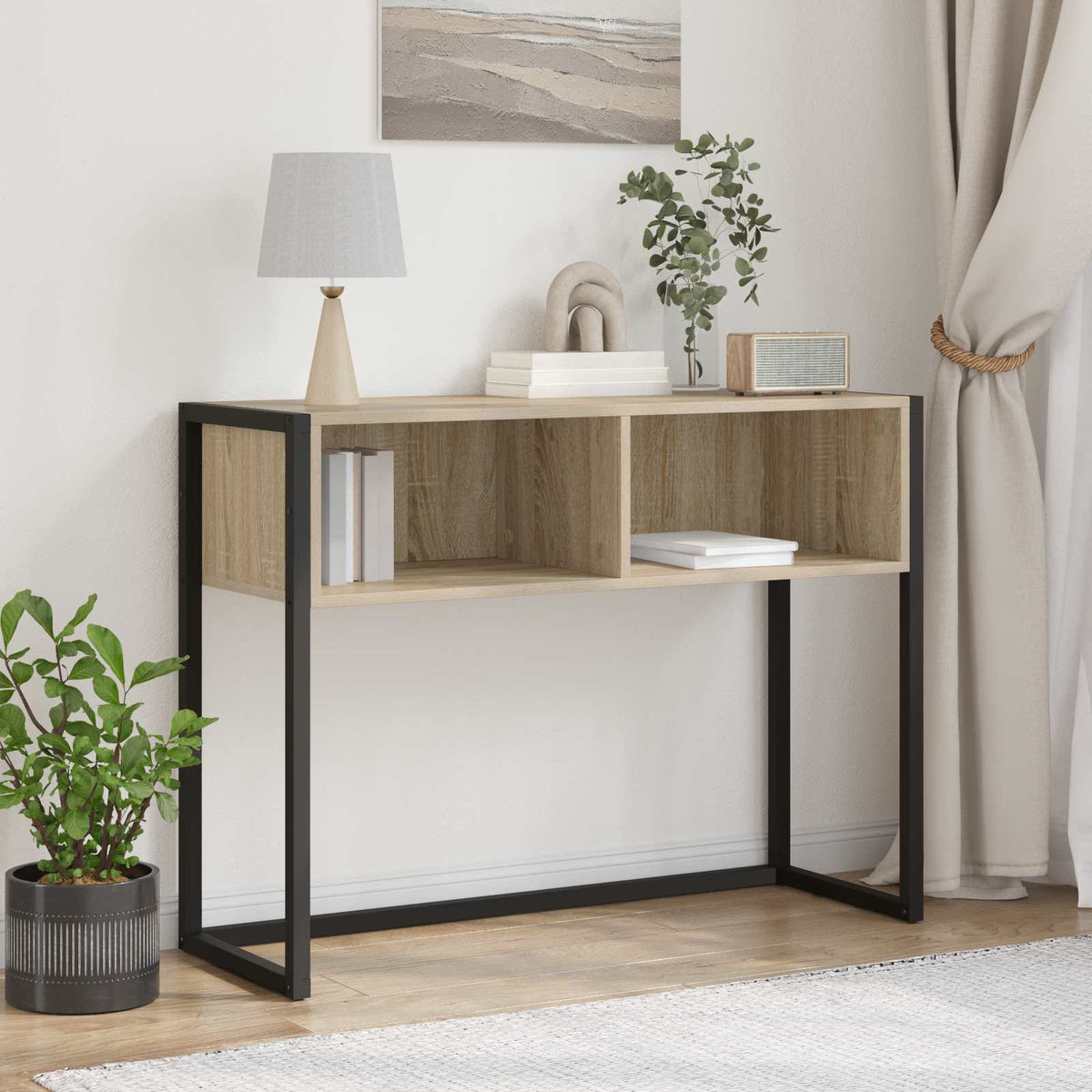 Bijzettafel met opslag Sonoma 100 x 36 x 75 cm Bewerkt hout is nu te koop bij PeponiXL, paradijselijk wonen!