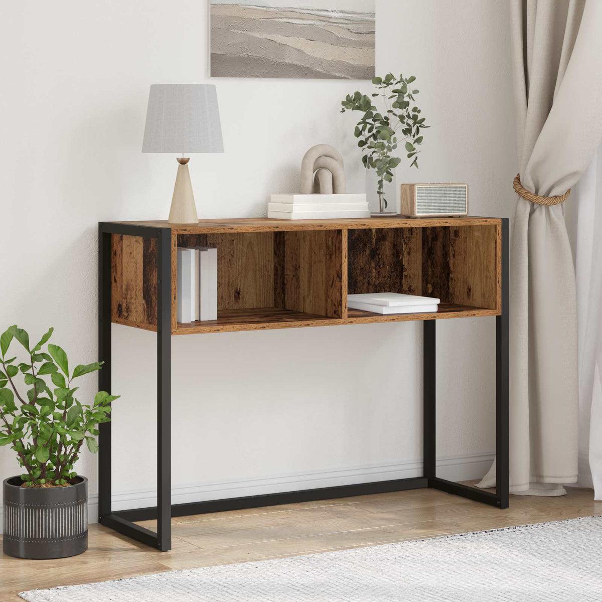 Bijzettafel met opslag Oud Hout 100 x 36 x 75 cm Bewerkt hout is nu te koop bij PeponiXL, paradijselijk wonen!