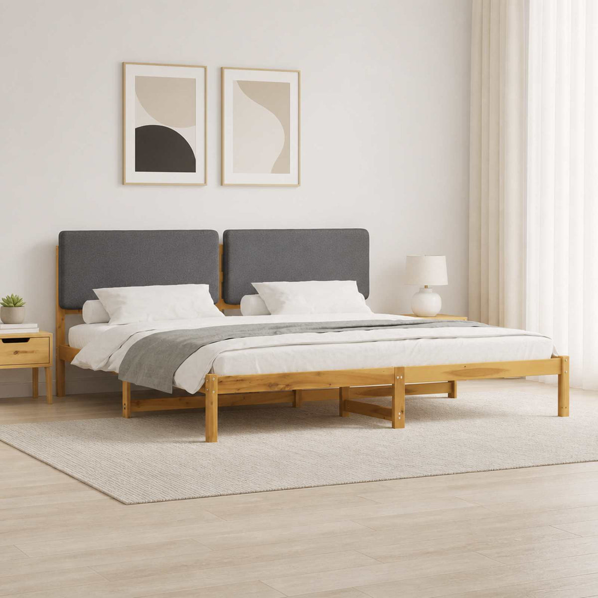 Bedframe met gestoffeerd hoofdbord Whitewash en lichtgrijs is nu te koop bij PeponiXL, paradijselijk wonen!