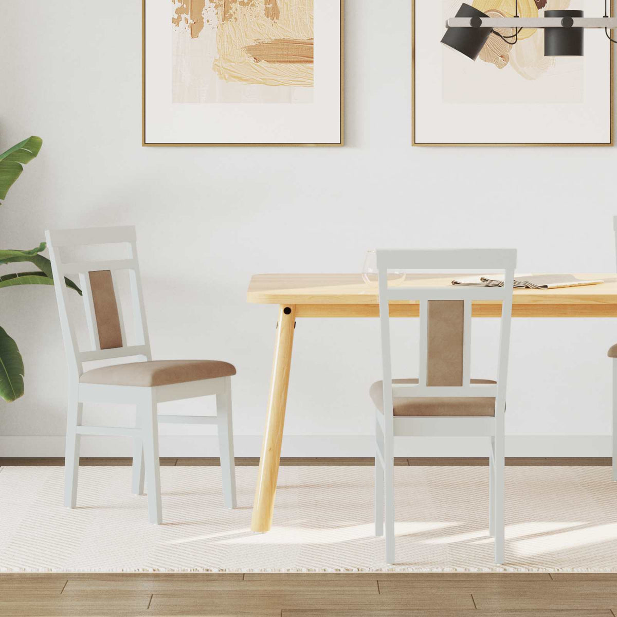 Eetkamerstoel 2 pcs Wit en Bruin Massief Rubberhout is nu te koop bij PeponiXL, paradijselijk wonen!