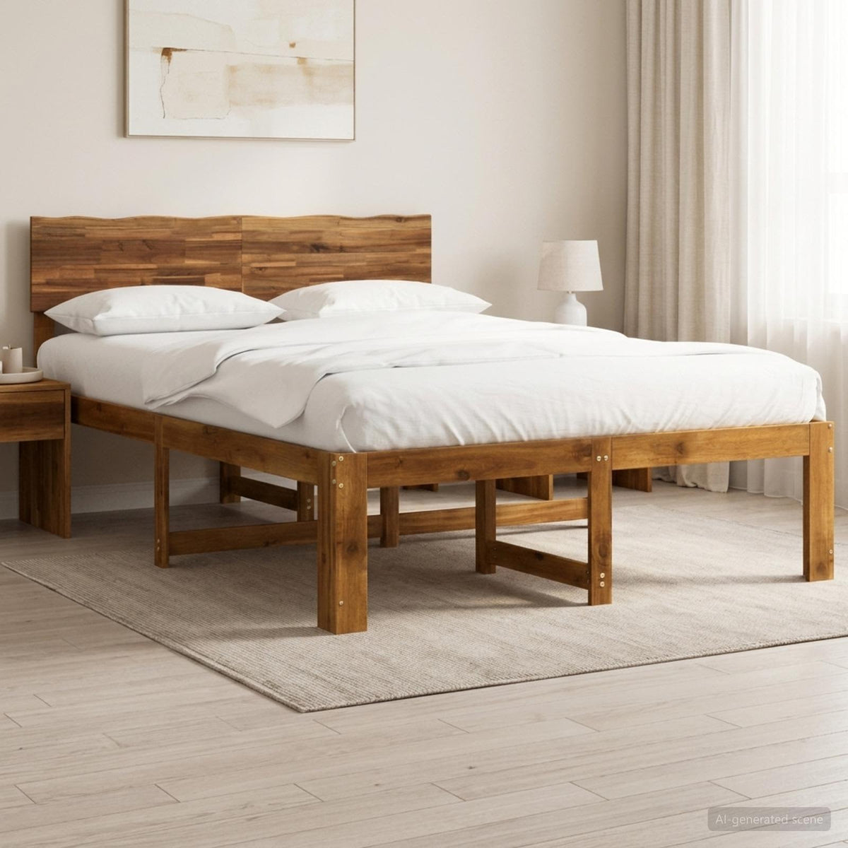 vidaXL Tweepersoonsbed met hoofdeinde ROSTOCK Naturel 160 x 200 cm