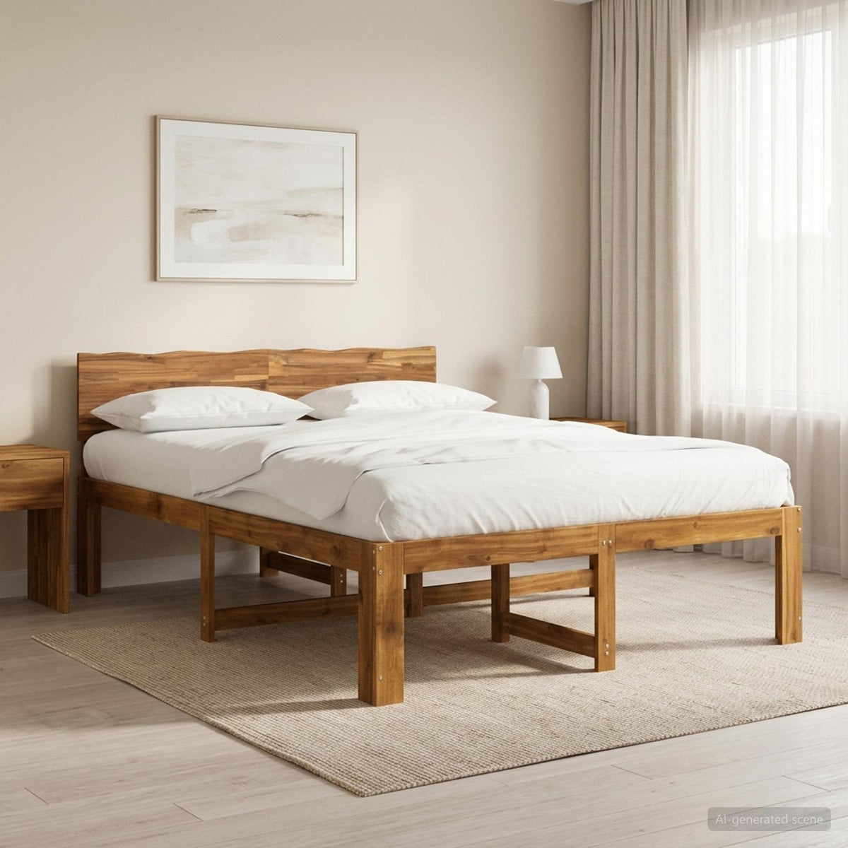 vidaXL Tweepersoonsbed met hoofdeinde ROSTOCK Naturel 152 x 203 cm