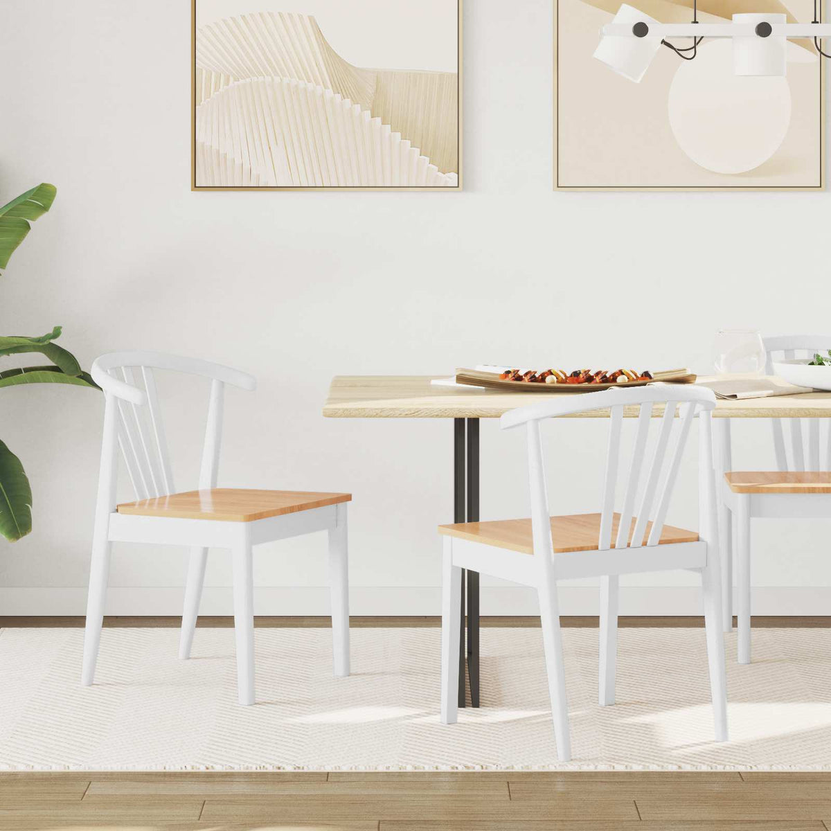 Eetkamerstoel 2 pcs wit en naturel Massief Rubberhout is nu te koop bij PeponiXL, paradijselijk wonen!