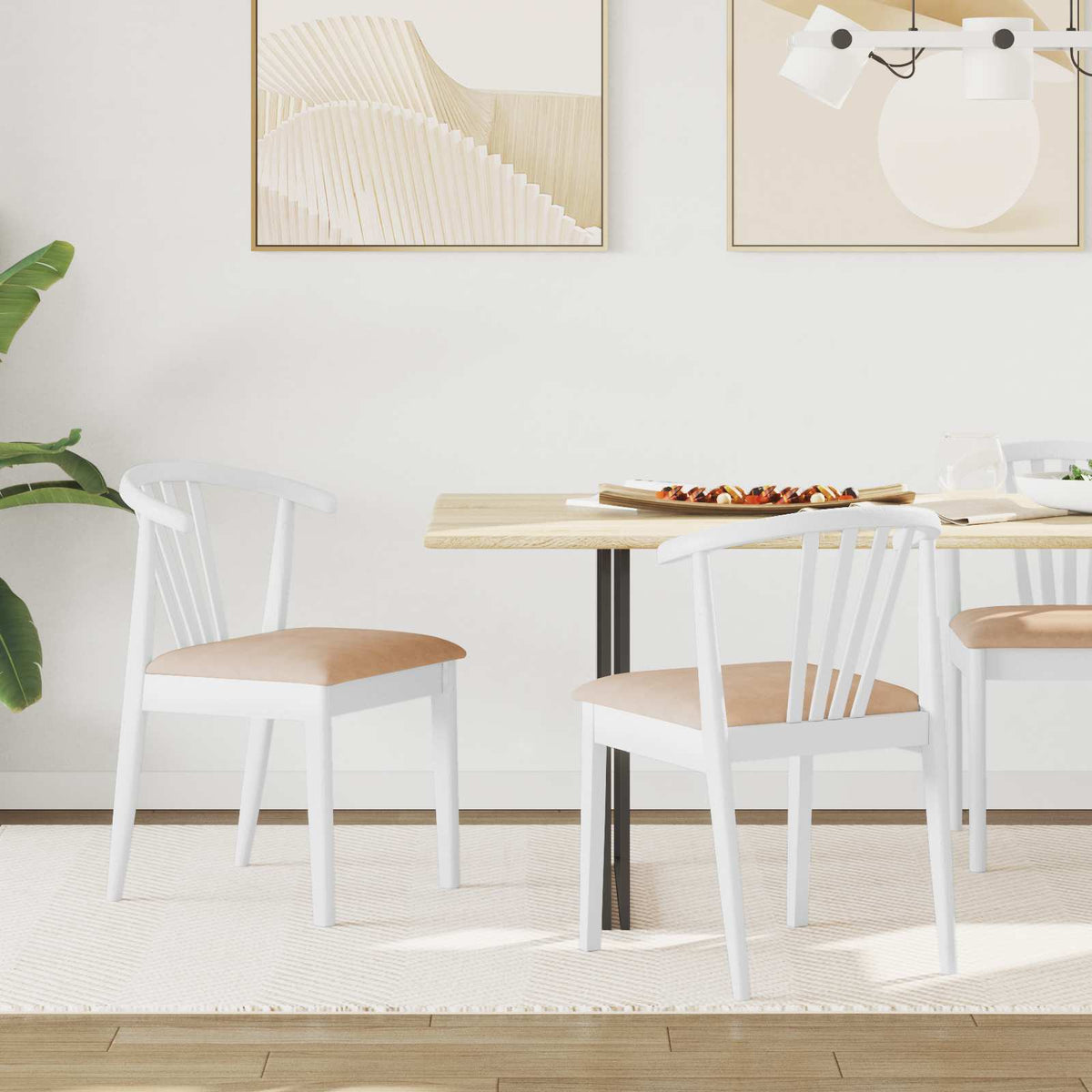 Eetkamerstoel 2 pcs Wit en Bruin Massief Rubberhout is nu te koop bij PeponiXL, paradijselijk wonen!