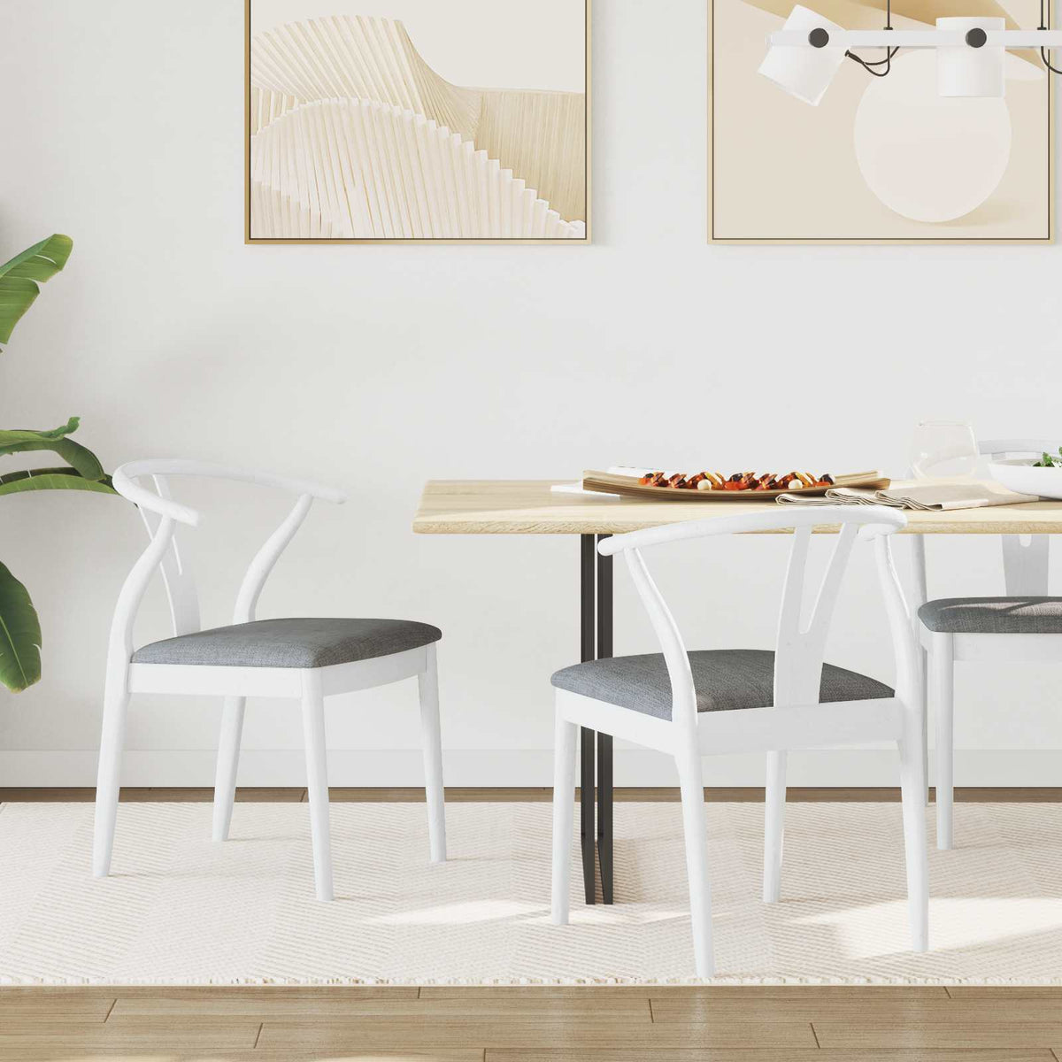 Eetkamerstoel 2 pcs Wit en Grijs Massief Rubberhout is nu te koop bij PeponiXL, paradijselijk wonen!