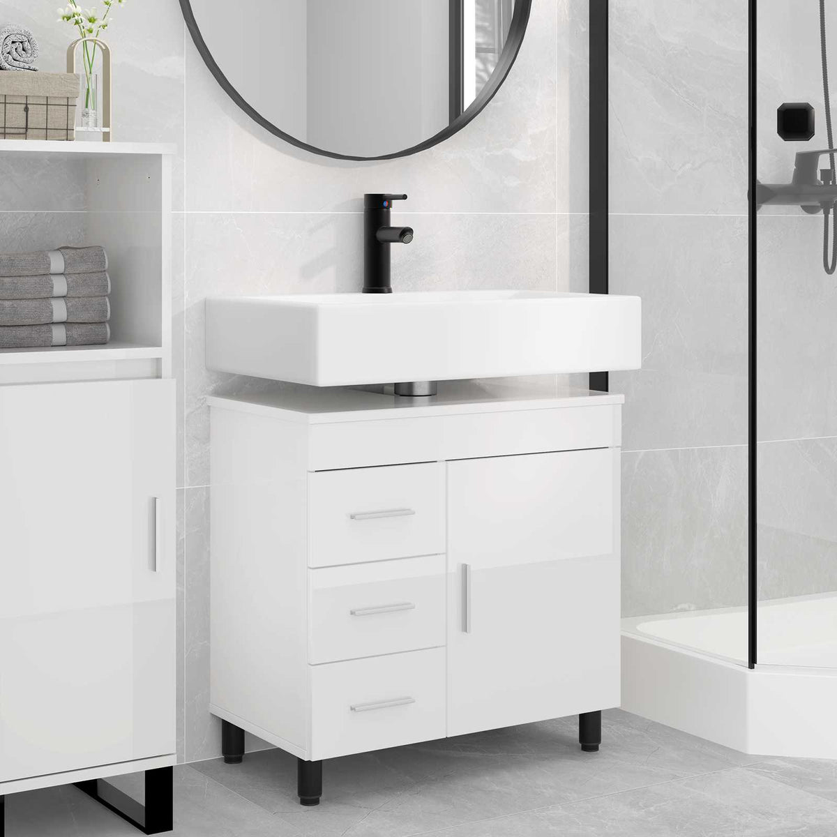 Badkamer Waskom Hoogglans Wit 60 x 35 x 60 cm Bewerkt hout is nu te koop bij PeponiXL, paradijselijk wonen!