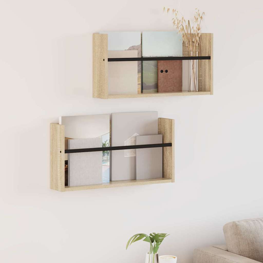 Tijdschrift Rek 2 pcs Sonoma Eiken 60 x 12 x 30 cm Bewerkt hout is nu te koop bij PeponiXL, paradijselijk wonen!