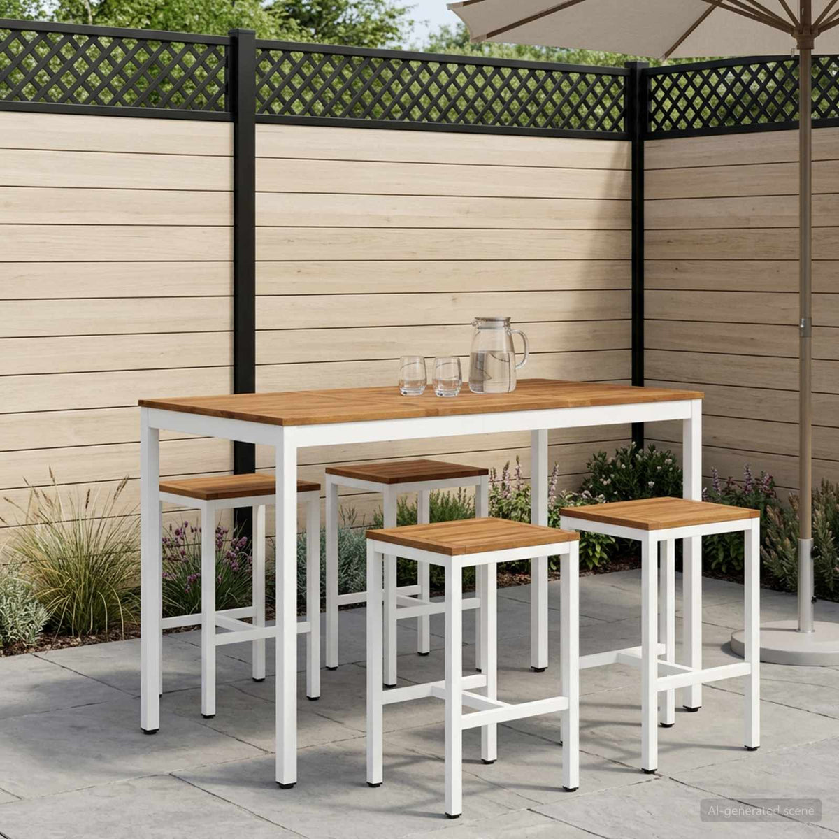 Tuinbar Tafel Natuurlijk en Wit 141 x 80,5 x 105 cm is nu te koop bij PeponiXL, paradijselijk wonen!