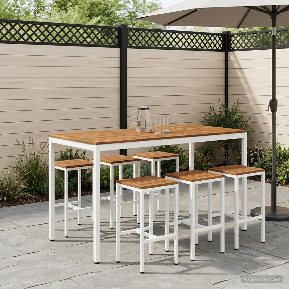 Tuinbar Tafel NAARDEN Natuurlijk en Wit 180 x 88,5 x 105 cm is nu te koop bij PeponiXL, paradijselijk wonen!