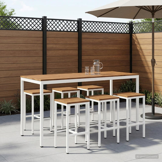 Tuinbar Tafel NAARDEN Natuurlijk en Wit 196 x 80,5 x 105 cm is nu te koop bij PeponiXL, paradijselijk wonen!