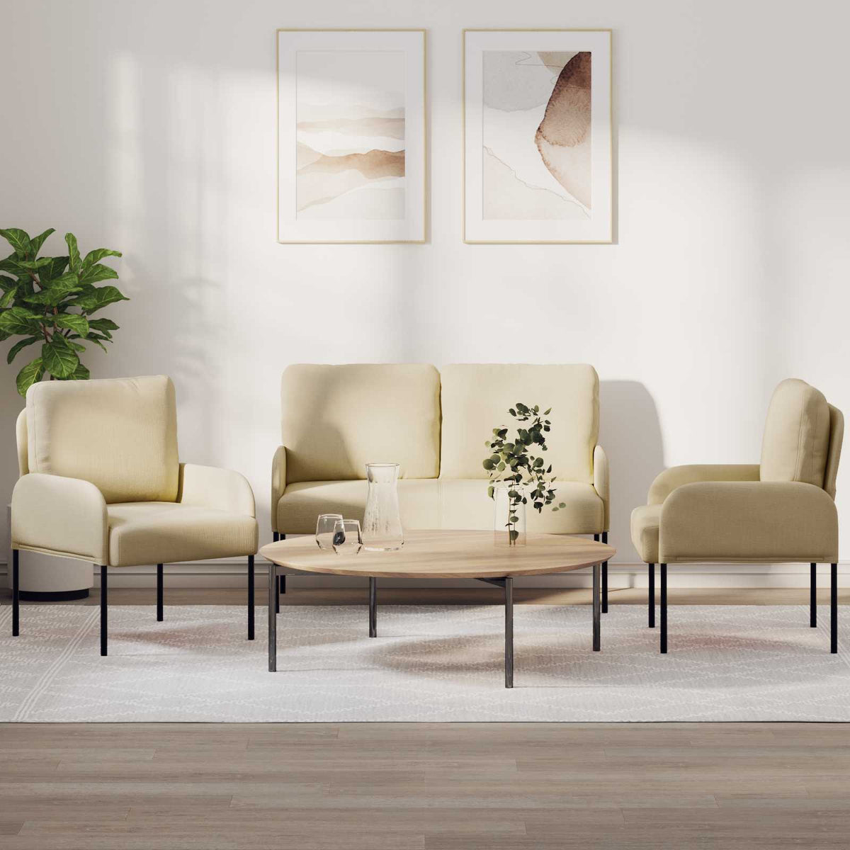 Sofa-Sets met kussen 3 pcs Crème 115 x 56 x 80 cm Multiplex is nu te koop bij PeponiXL, paradijselijk wonen!
