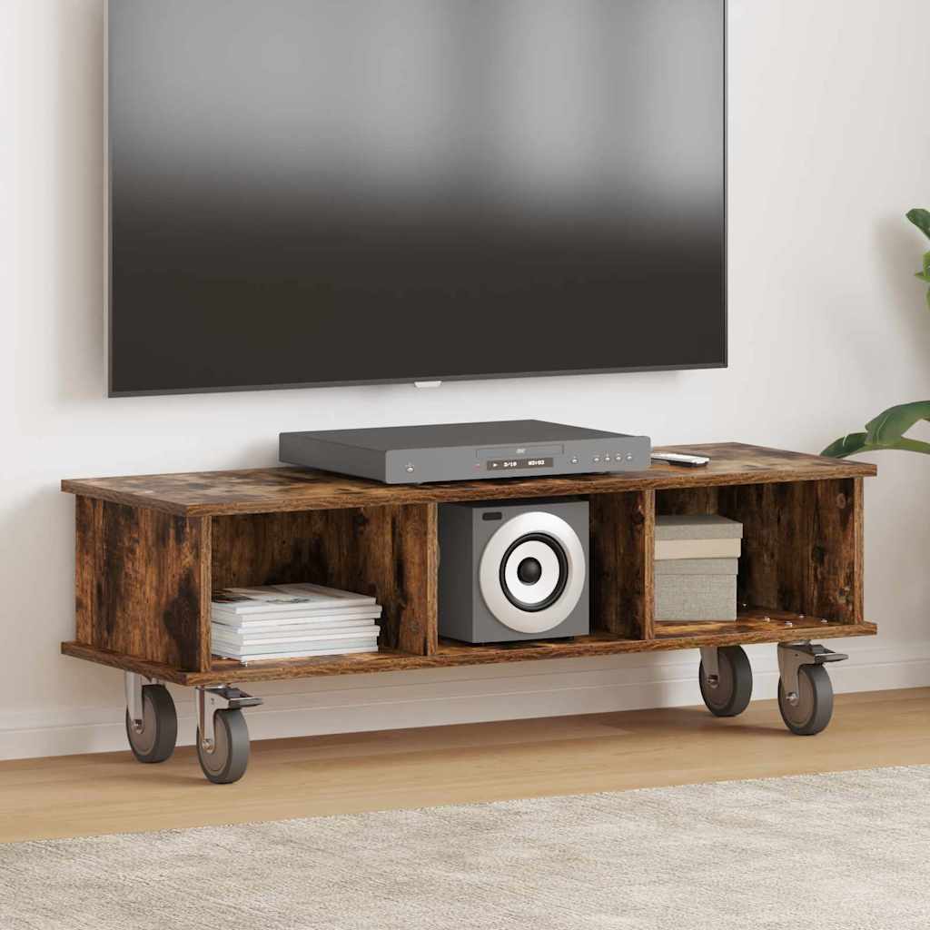 TV-standaard Gerookt eiken 100 x 35 x 35 cm Bewerkt hout is nu te koop bij PeponiXL, paradijselijk wonen!