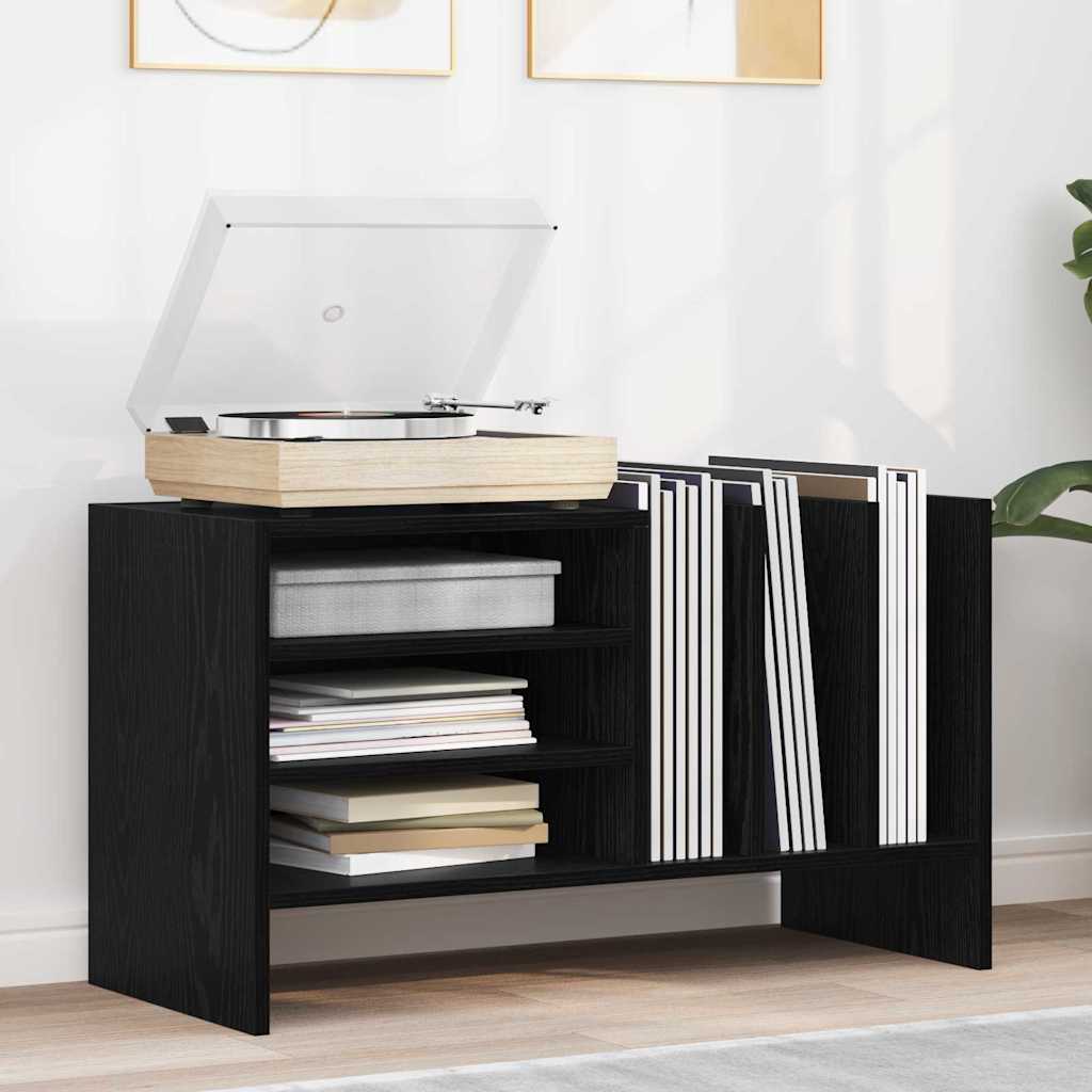 Platenkast met plank Zwart Eiken 78.5 x 35 x 45 cm Bewerkt hout is nu te koop bij PeponiXL, paradijselijk wonen!
