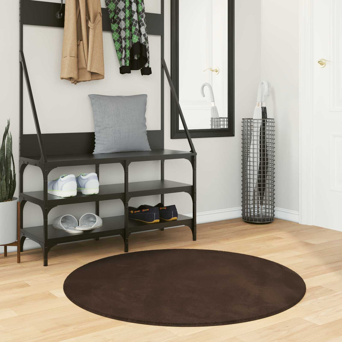 Medium pile zachte en wasbare tapijt HUARTE Bruin Ø 100 CM is nu te koop bij PeponiXL, paradijselijk wonen!