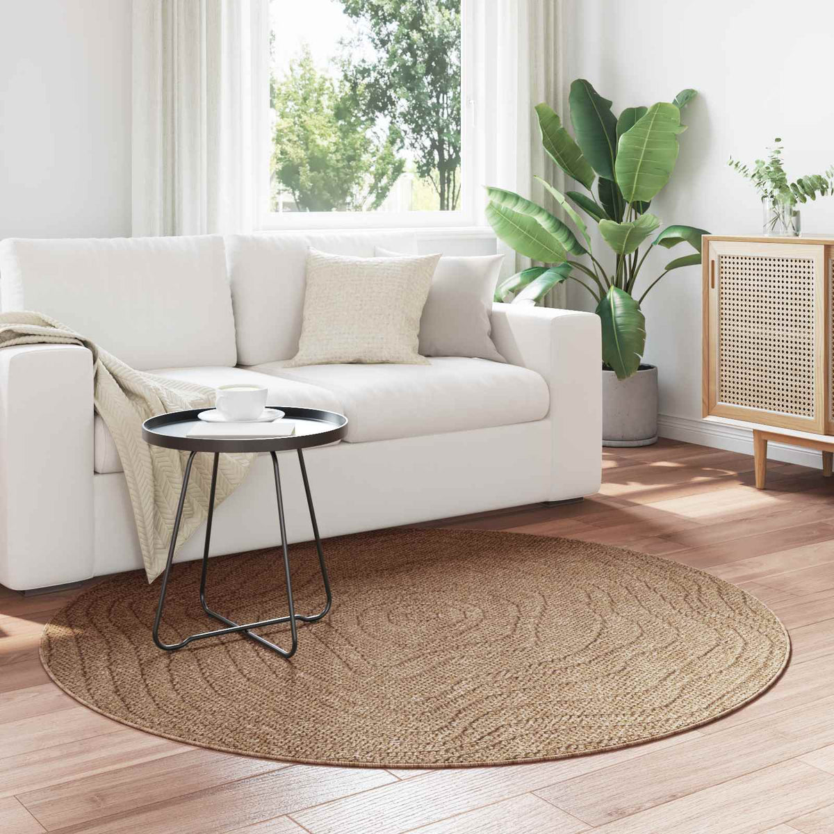 Vloerkleden Rond Moiré AGIRA Naturel Ø 200 CM Polyester is nu te koop bij PeponiXL, paradijselijk wonen!
