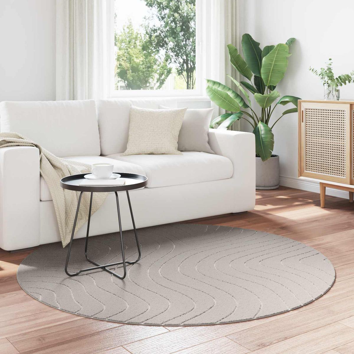 Vloerkleden Rond PALMERAS Crème Ø 200 CM Polyester is nu te koop bij PeponiXL, paradijselijk wonen!