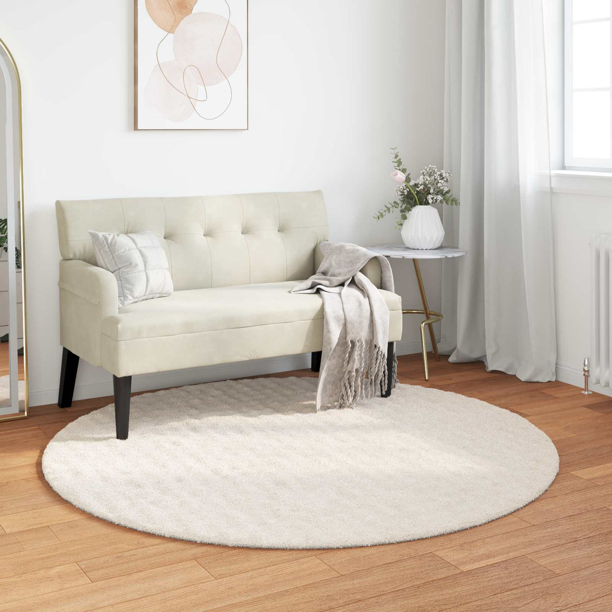 Vloerkleden Rond SIROLO Crème Ø 200 CM Polyester is nu te koop bij PeponiXL, paradijselijk wonen!