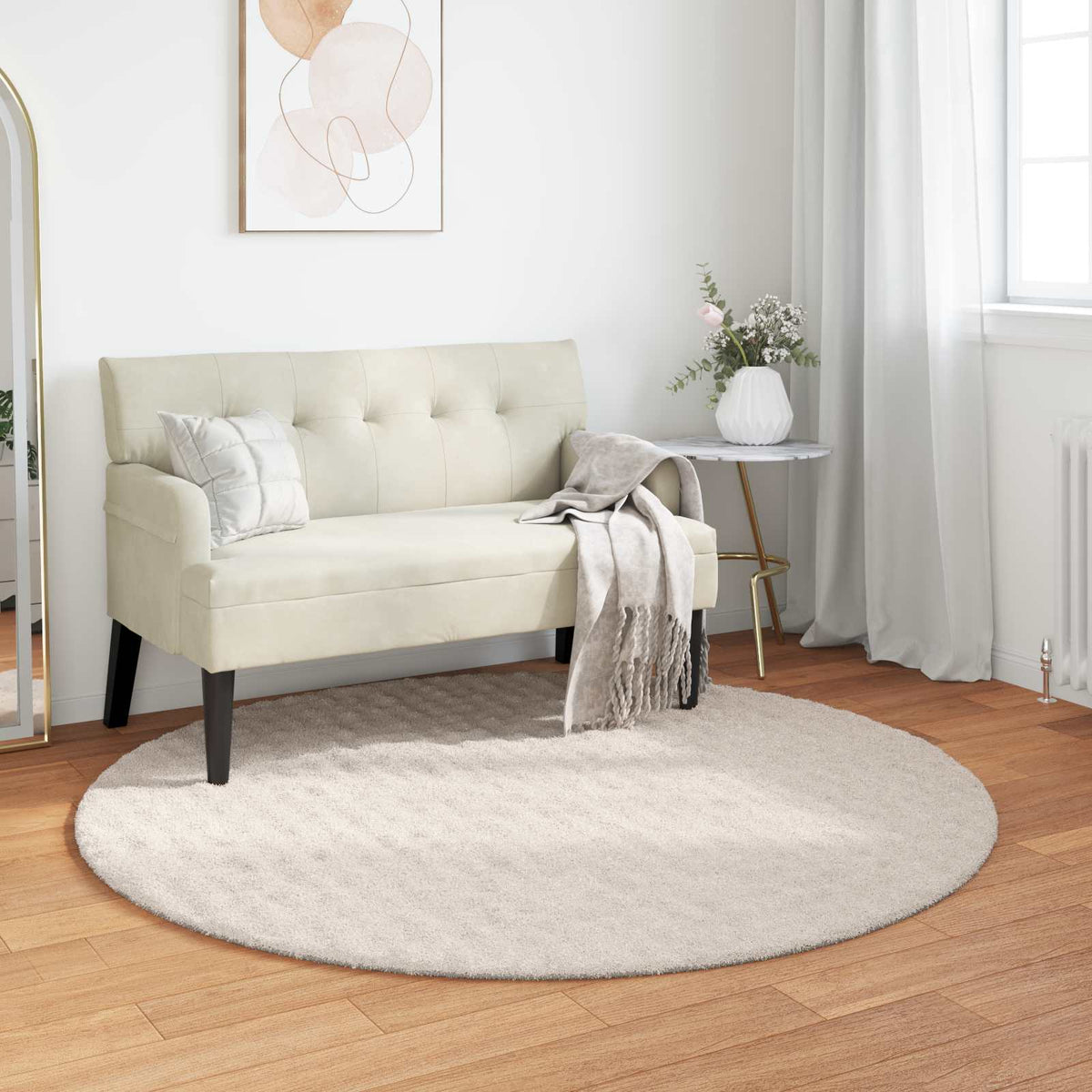 Vloerkleden Rond SIROLO Beige Ø 160 CM Polyester is nu te koop bij PeponiXL, paradijselijk wonen!