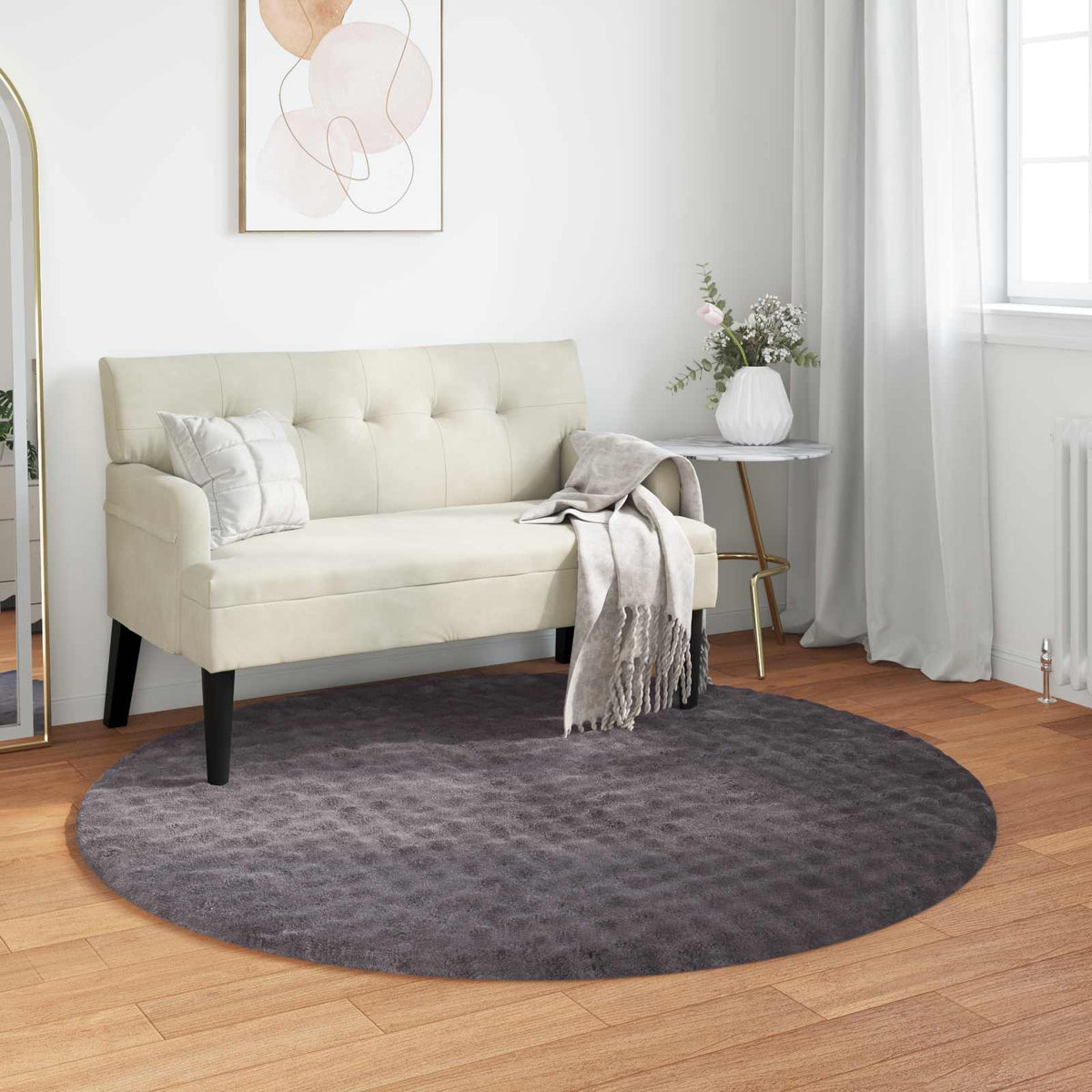 Vloerkleden Rond SIROLO Antraciet Ø 200 CM Polyester is nu te koop bij PeponiXL, paradijselijk wonen!