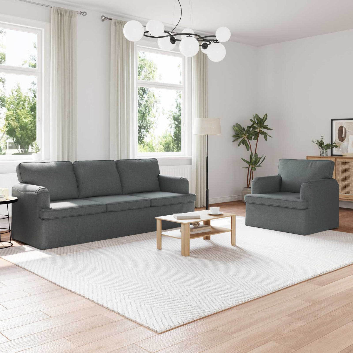 Bankstel 2 pcs Donkergrijs 201 x 80 x 85 cm Stof is nu te koop bij PeponiXL, paradijselijk wonen!