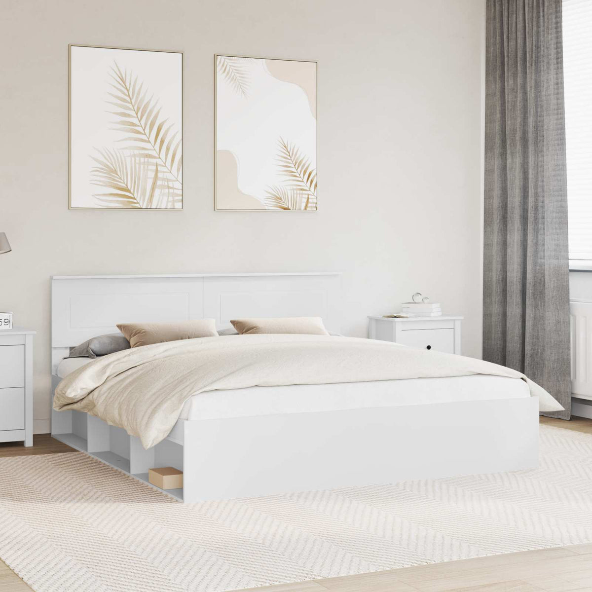 Bedframe met hoofdeinde Wit 200 x 200 cm Bewerkt hout is nu te koop bij PeponiXL, paradijselijk wonen!